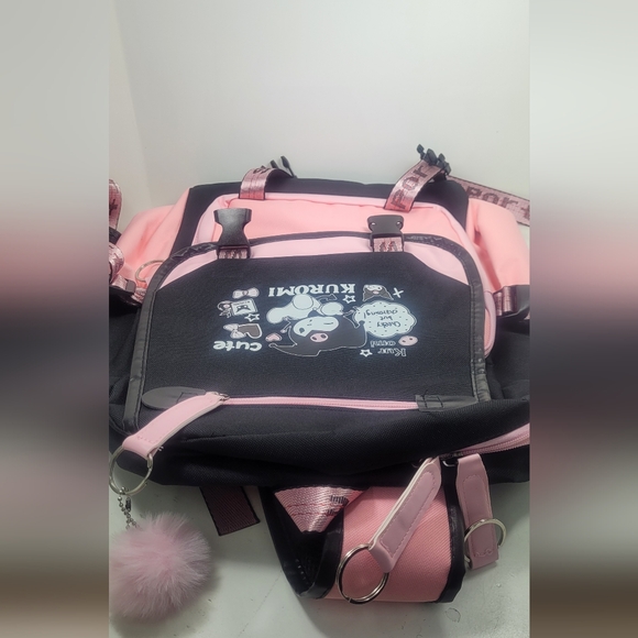 Kumori Cute Black and Pink Backpack with Keychain and charger main image 8